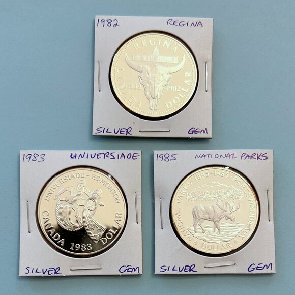 Canada Silver 1982, 1983 & 1985 0.500 Fineness Dollar Coins! - Picture 1 of 16